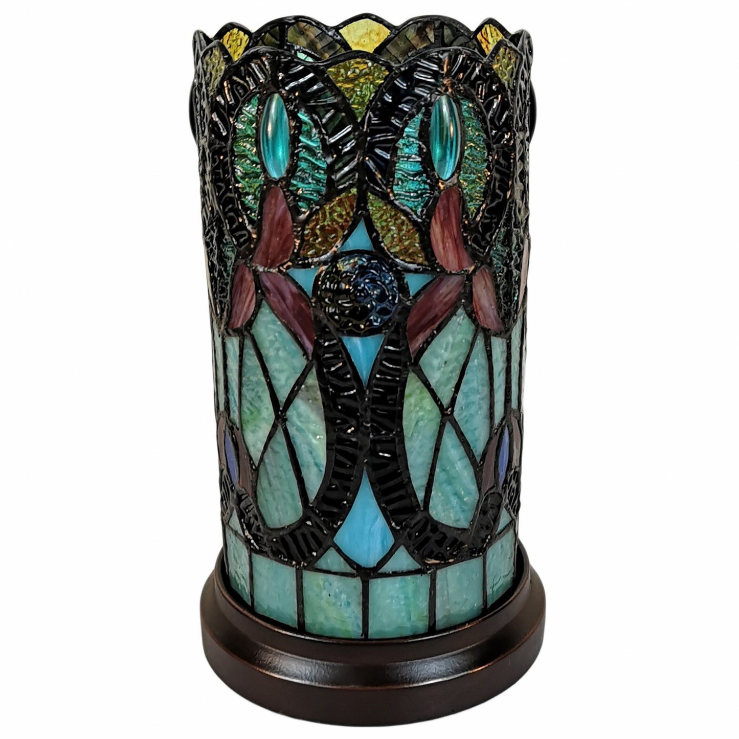 Beige & Orange Mosaic Tile Stained Glass Accent Lamp