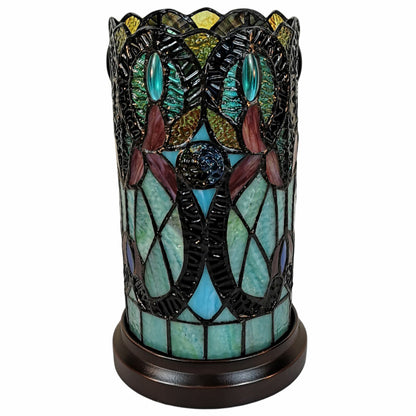 Beige & Orange Mosaic Tile Stained Glass Accent Lamp