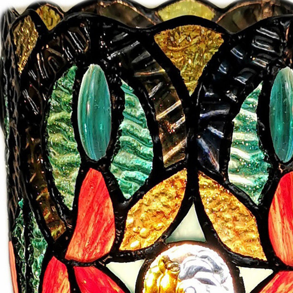 Beige & Orange Mosaic Tile Stained Glass Accent Lamp