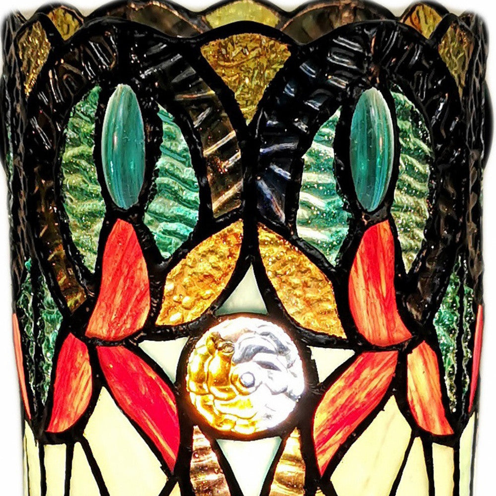 Beige & Orange Mosaic Tile Stained Glass Accent Lamp