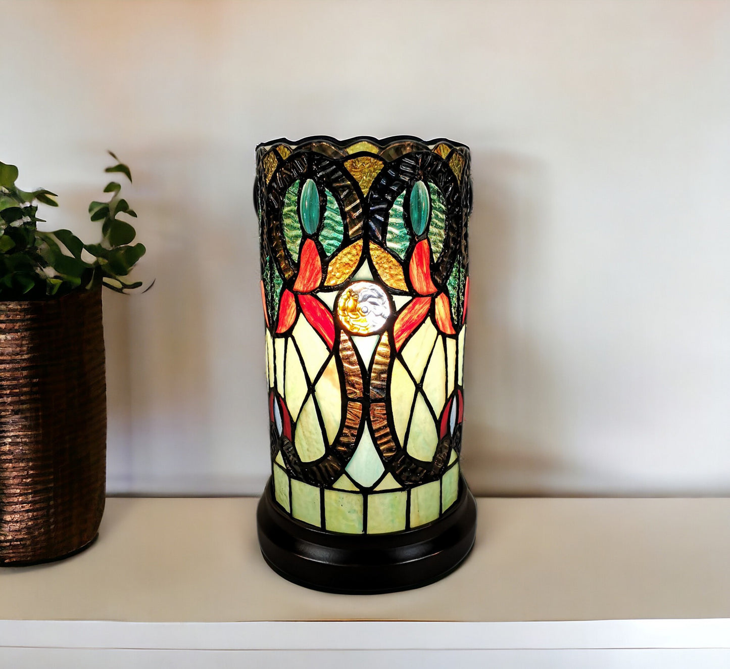 Beige & Orange Mosaic Tile Stained Glass Accent Lamp