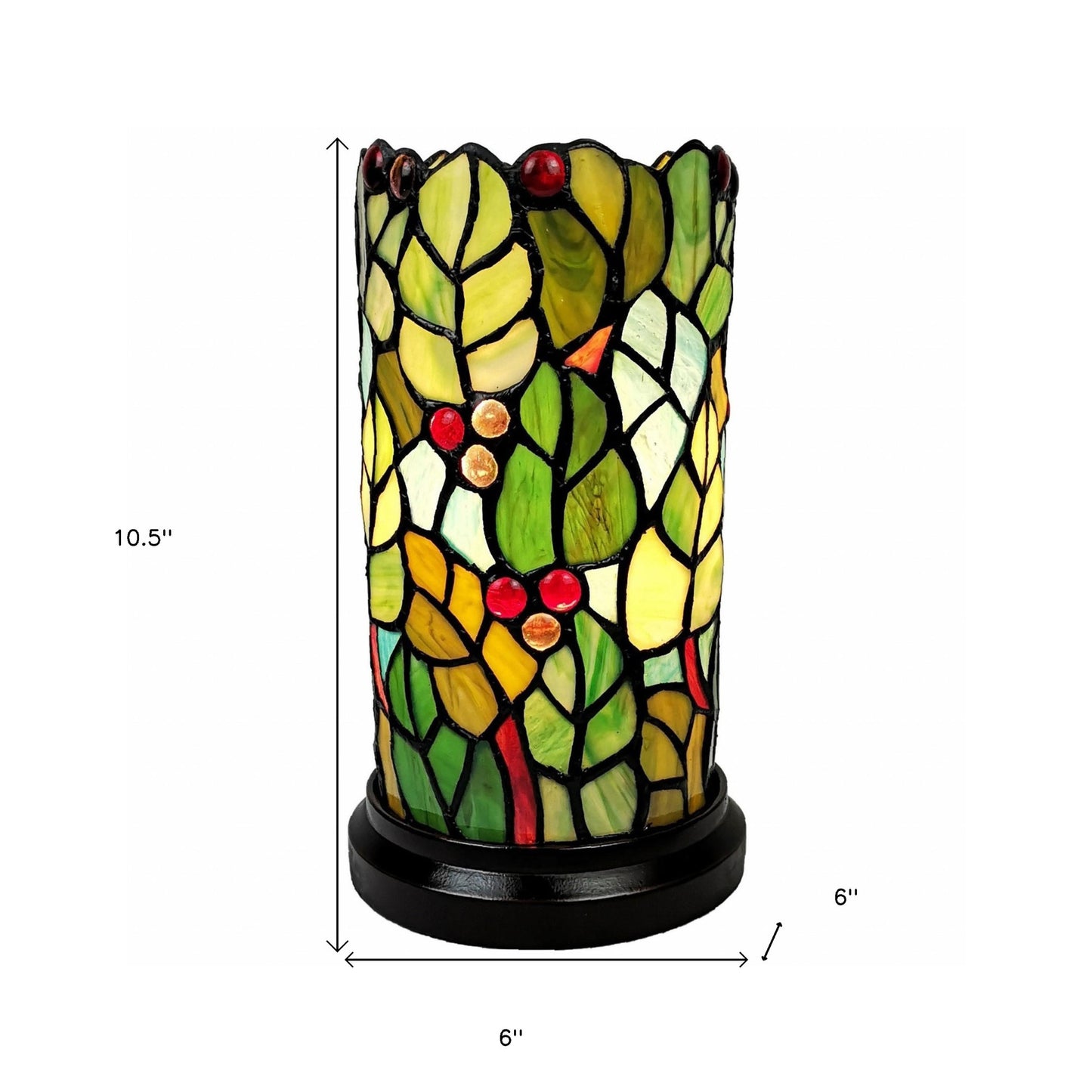 Green & Red Leaves & Berries Stained Glass Accent Lamp