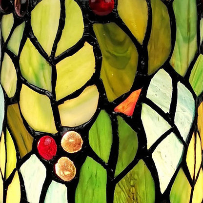 Green & Red Leaves & Berries Stained Glass Accent Lamp