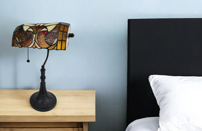 Dark Brown Candlestick Table Lamp w/ Beige Shade