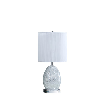 White Luster Mirrored Glass Table Lamp w/ Night Light