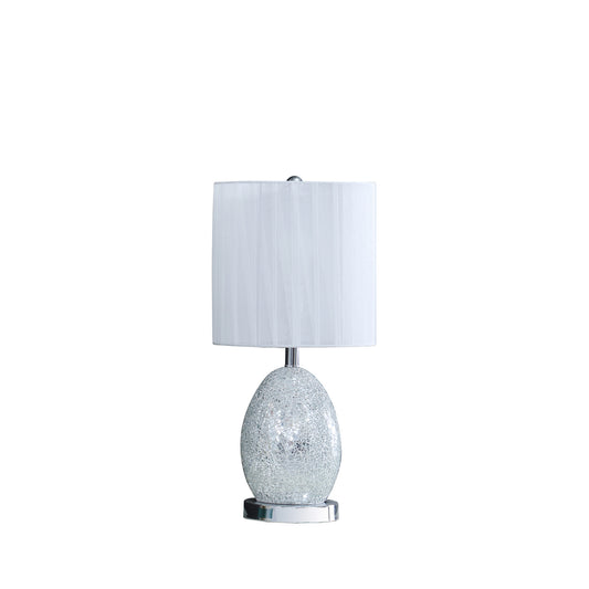 White Luster Mirrored Glass Table Lamp w/ Night Light