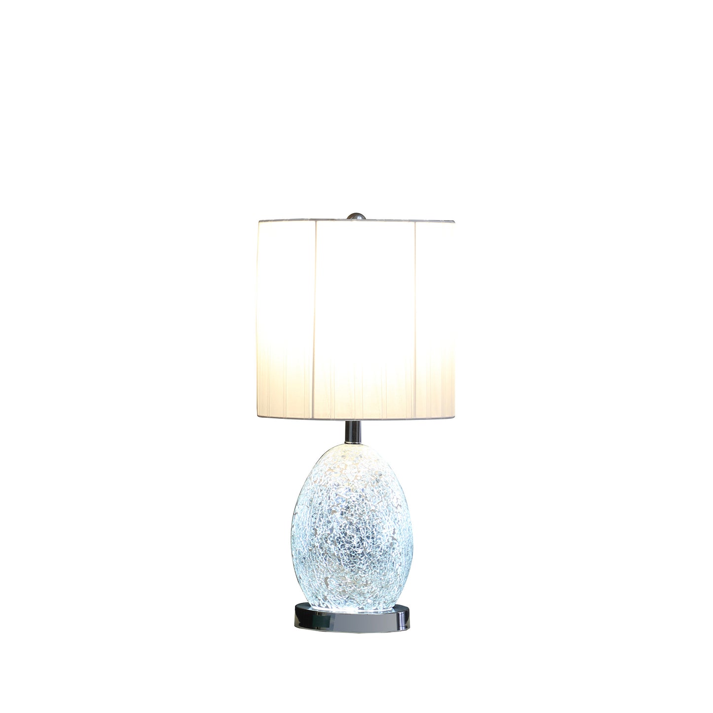 White Luster Mirrored Glass Table Lamp w/ Night Light