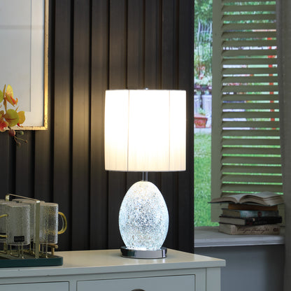 White Luster Mirrored Glass Table Lamp w/ Night Light