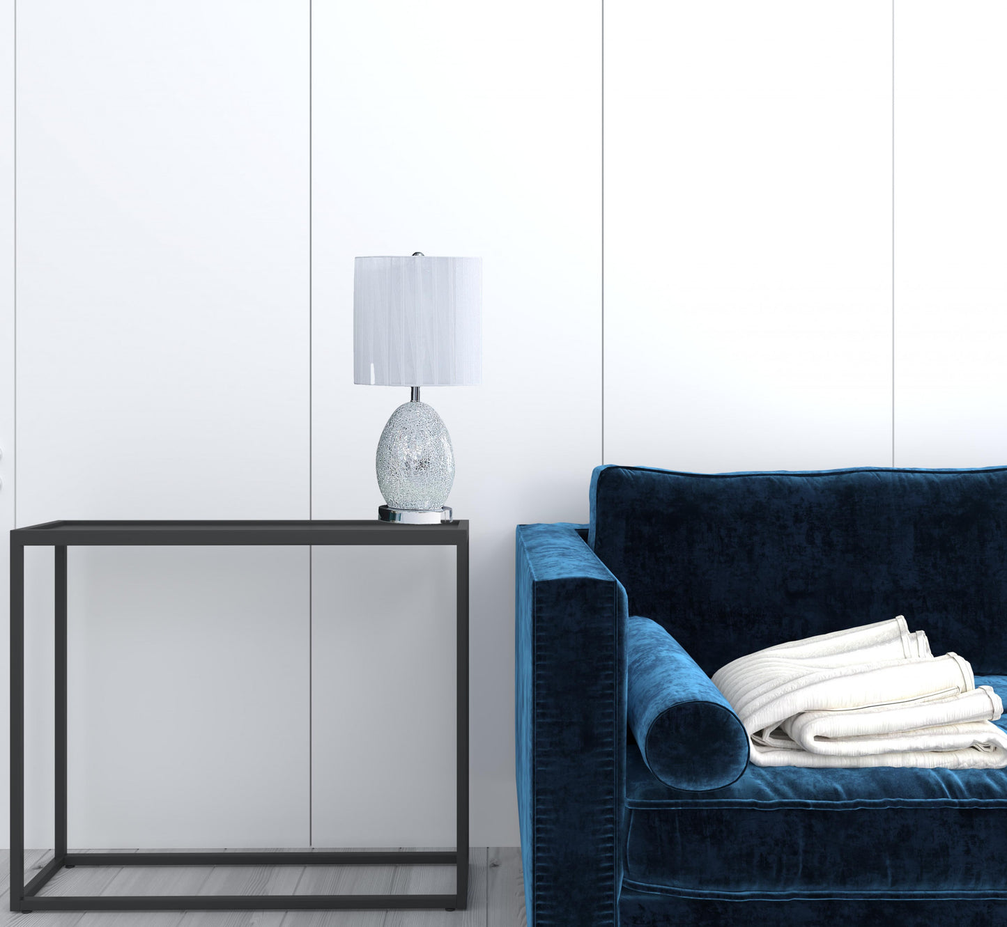 White Luster Mirrored Glass Table Lamp w/ Night Light
