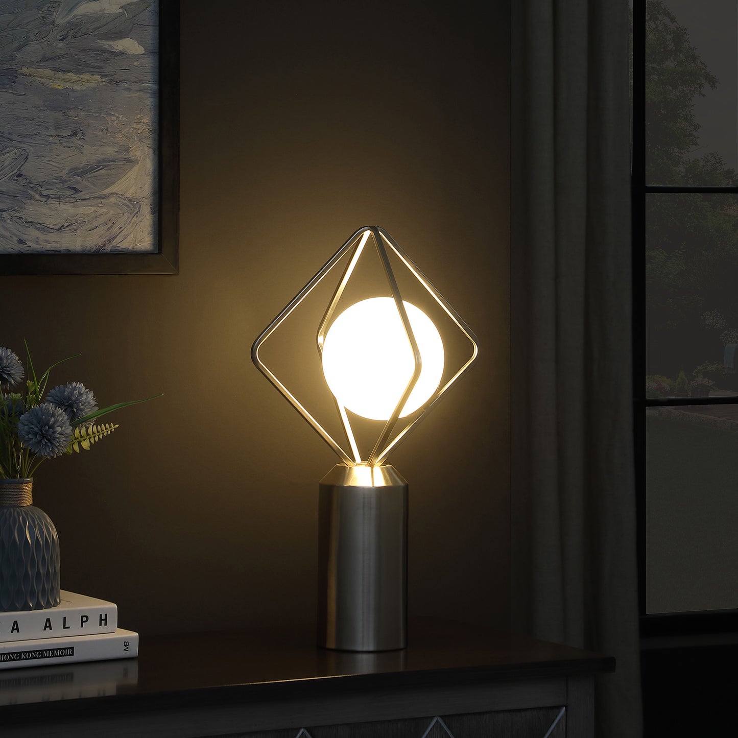 Silver Geometric Pedestal Contemporary Table or Desk Lamp