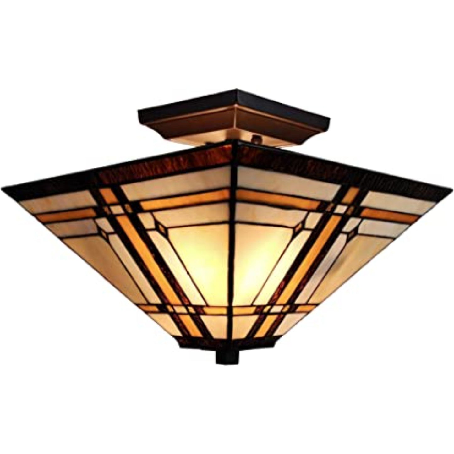 Brown & Amber Tiffany Style Mission Semi Flush Dimmable Ceiling Light