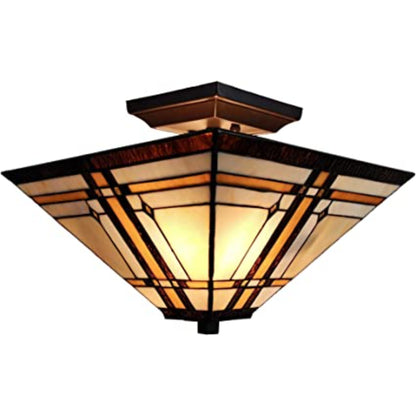Brown & Amber Tiffany Style Mission Semi Flush Dimmable Ceiling Light