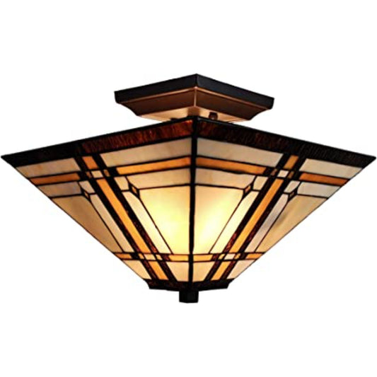 Brown & Amber Tiffany Style Mission Semi Flush Dimmable Ceiling Light