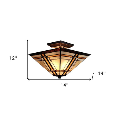 Brown & Amber Tiffany Style Mission Semi Flush Dimmable Ceiling Light