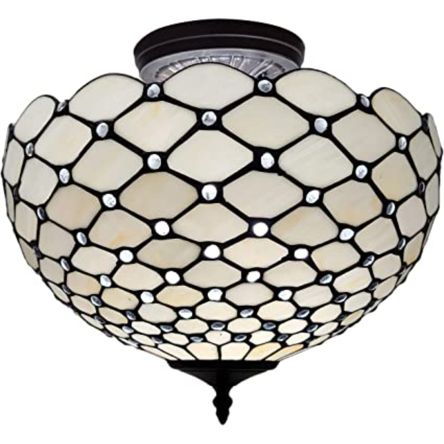Black & White Tiffany Style 2 Light Semi Flush Ceiling Lamp