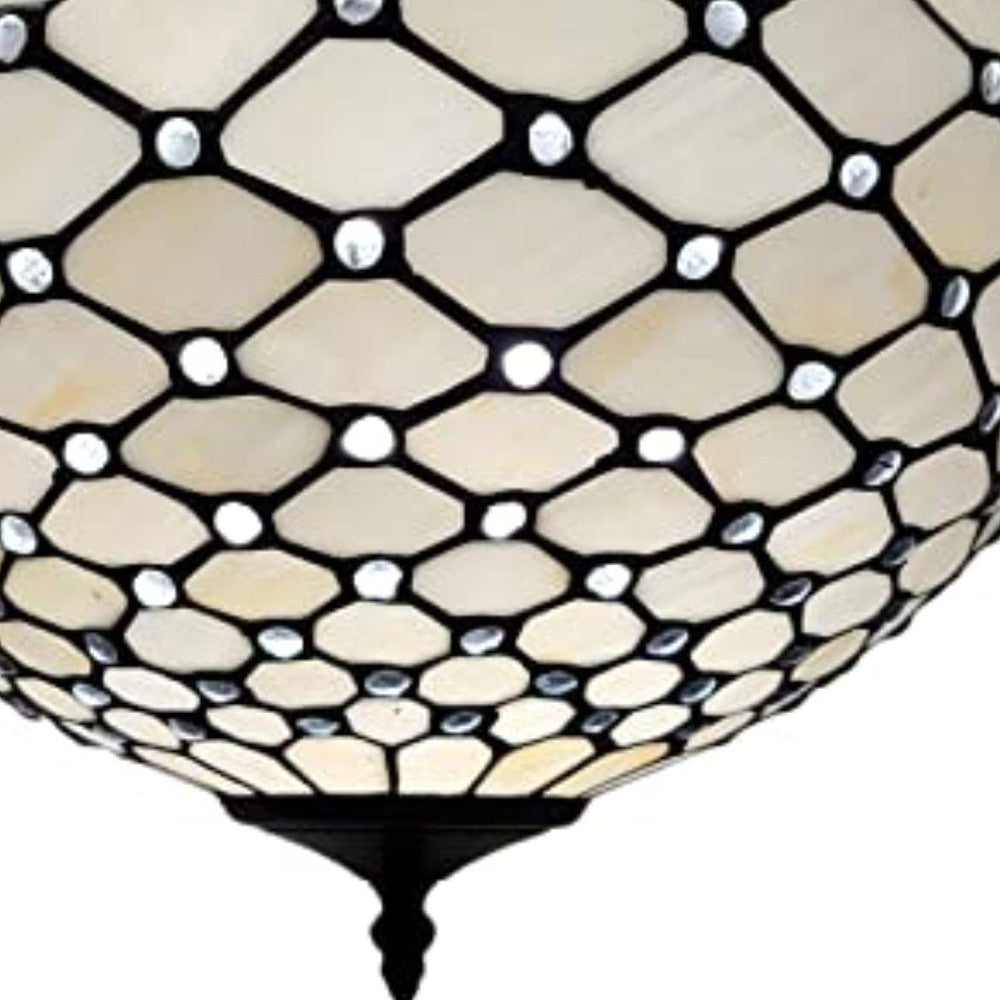 Black & White Tiffany Style 2 Light Semi Flush Ceiling Lamp
