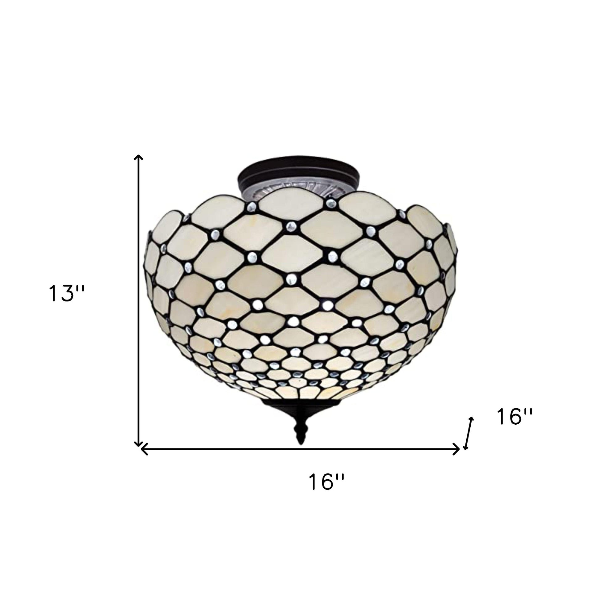 Black & White Tiffany Style 2 Light Semi Flush Ceiling Lamp