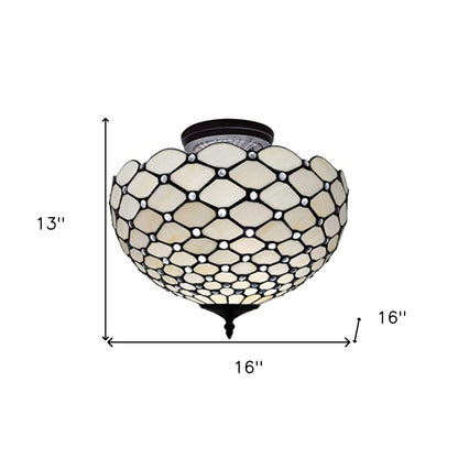 Black & White Tiffany Style 2 Light Semi Flush Ceiling Lamp