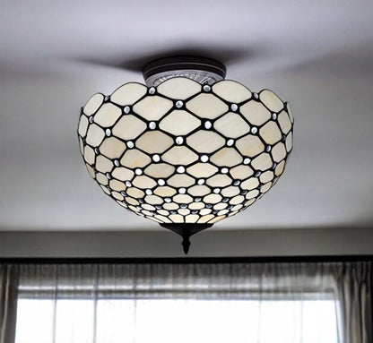 Black & White Tiffany Style 2 Light Semi Flush Ceiling Lamp