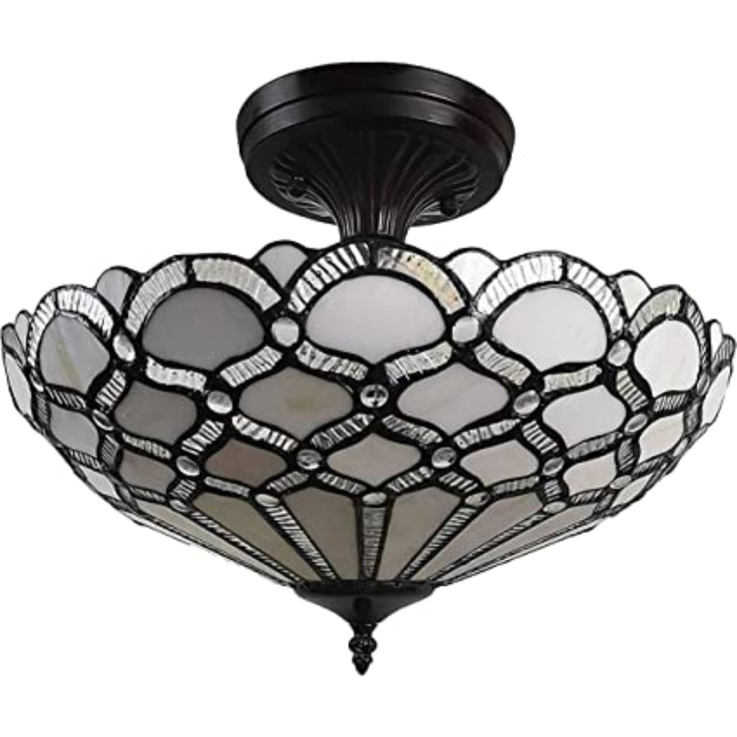 Black & Gray 2 Light Tiffany Style Semi Flush Dimmable Ceiling LIght