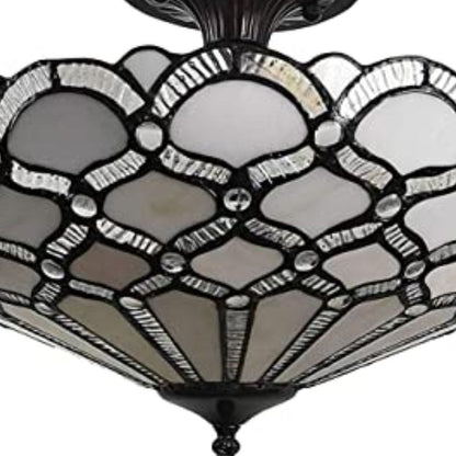 Black & Gray 2 Light Tiffany Style Semi Flush Dimmable Ceiling LIght