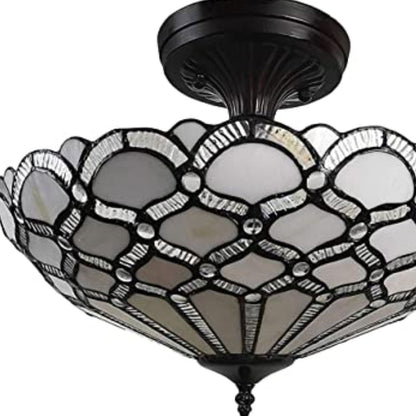 Black & Gray 2 Light Tiffany Style Semi Flush Dimmable Ceiling LIght