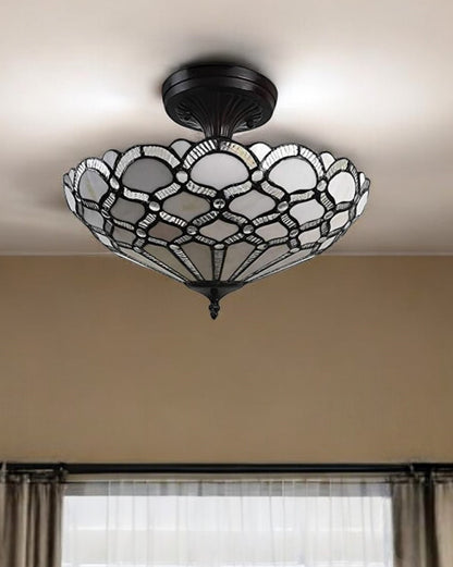 Black & Gray 2 Light Tiffany Style Semi Flush Dimmable Ceiling LIght
