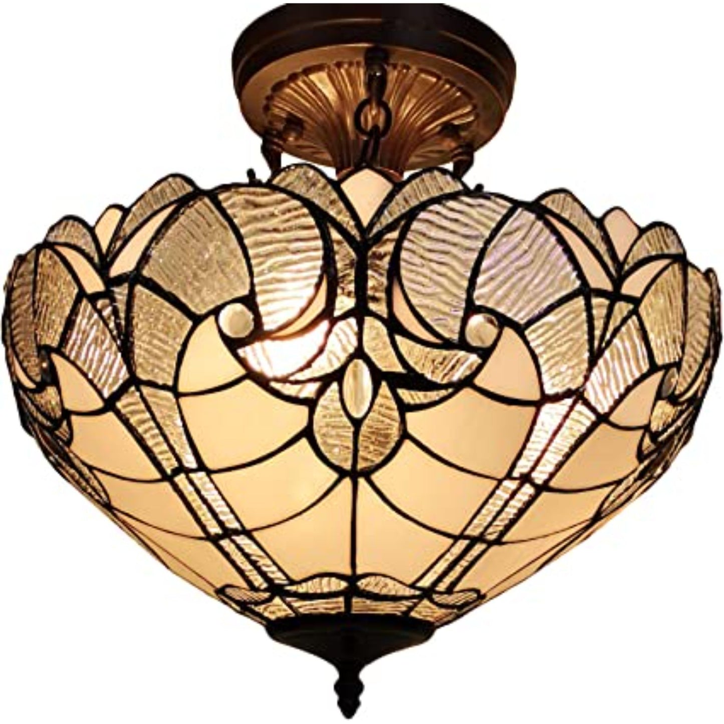 Yellow & Brown 2 Light Tiffany Style Semi Flush Dimmable Ceiling Light