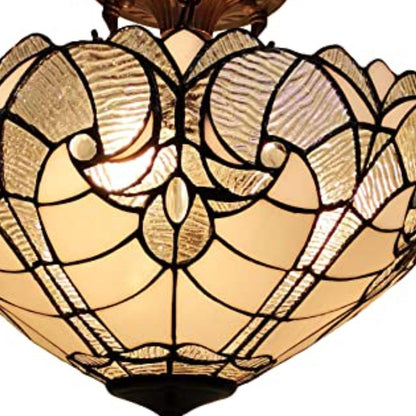 Yellow & Brown 2 Light Tiffany Style Semi Flush Dimmable Ceiling Light