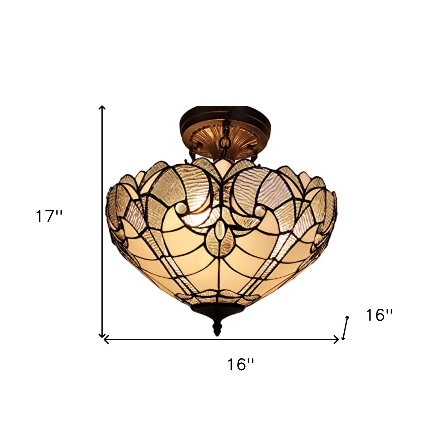 Yellow & Brown 2 Light Tiffany Style Semi Flush Dimmable Ceiling Light