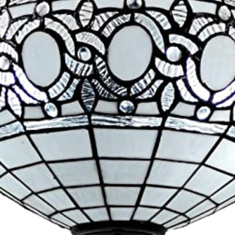 Blue & Black Tiffany Style 2 Light Glass Dimmable Semi Flush Ceiling Light