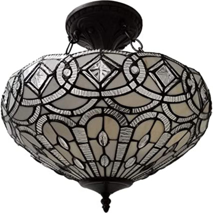 Black & Gray Tiffany Style 2 Light Glass Dimmable Semi Flush Ceiling Light