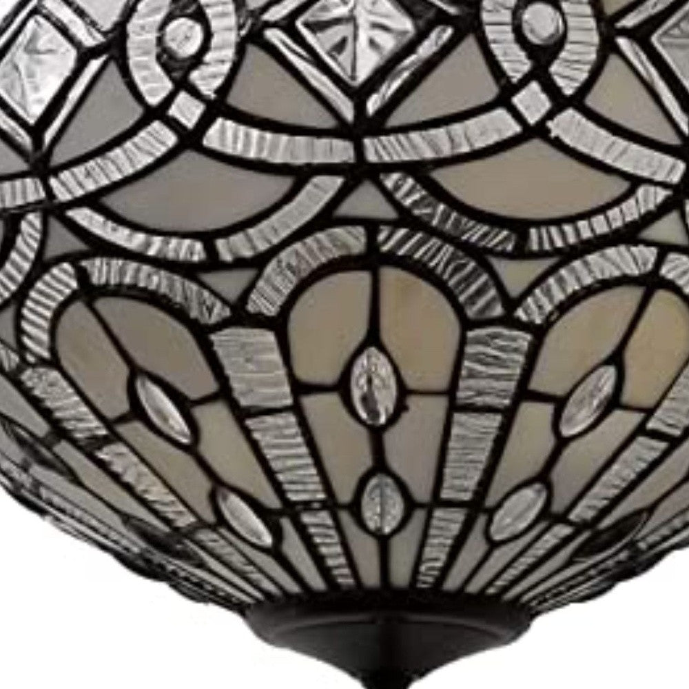 Black & Gray Tiffany Style 2 Light Glass Dimmable Semi Flush Ceiling Light