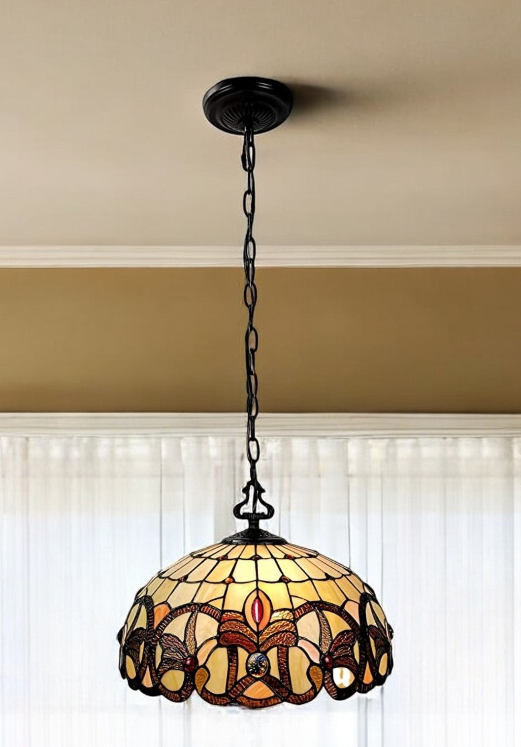 Tiffany Style Stained Glass 2 Light Glass Dimmable Ceiling Light