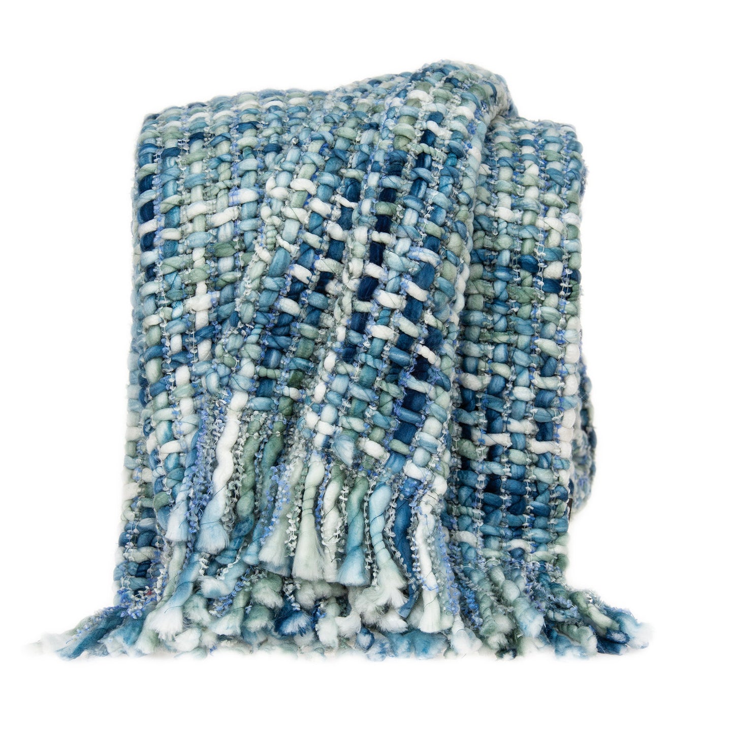 Blue & Green Woven Throw w/ Tassels