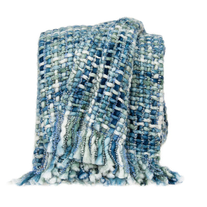 Blue & Green Woven Throw w/ Tassels