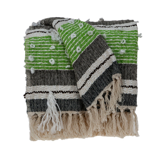 Beige/Black/Green Woven Wool Throw
