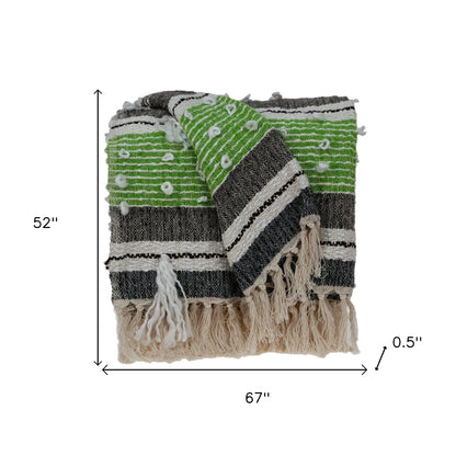 Beige/Black/Green Woven Wool Throw