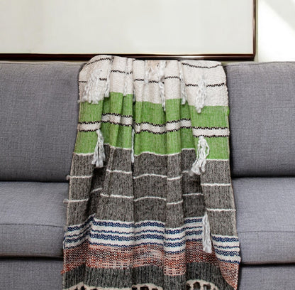 Beige/Black/Green Woven Wool Throw