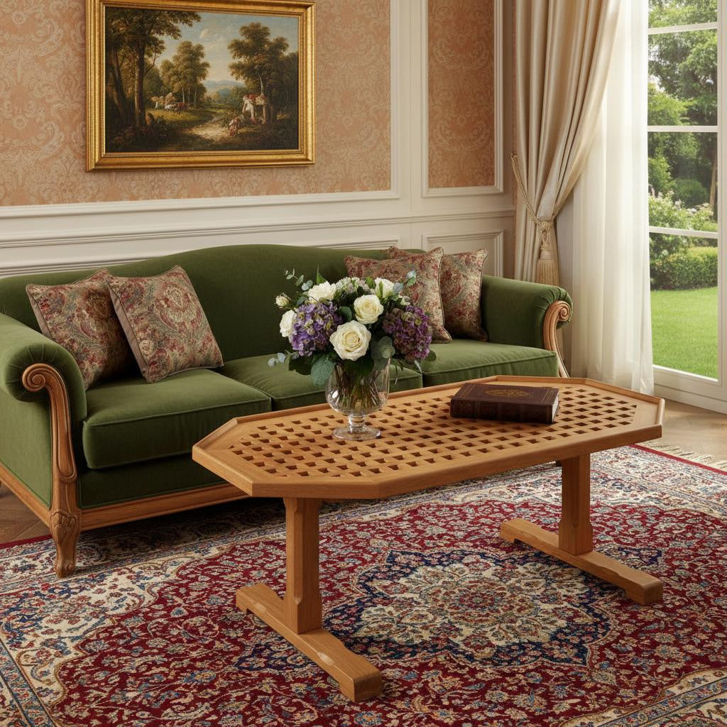 Brown Solid Teak Wood Hexagonal Coffee Table image 1