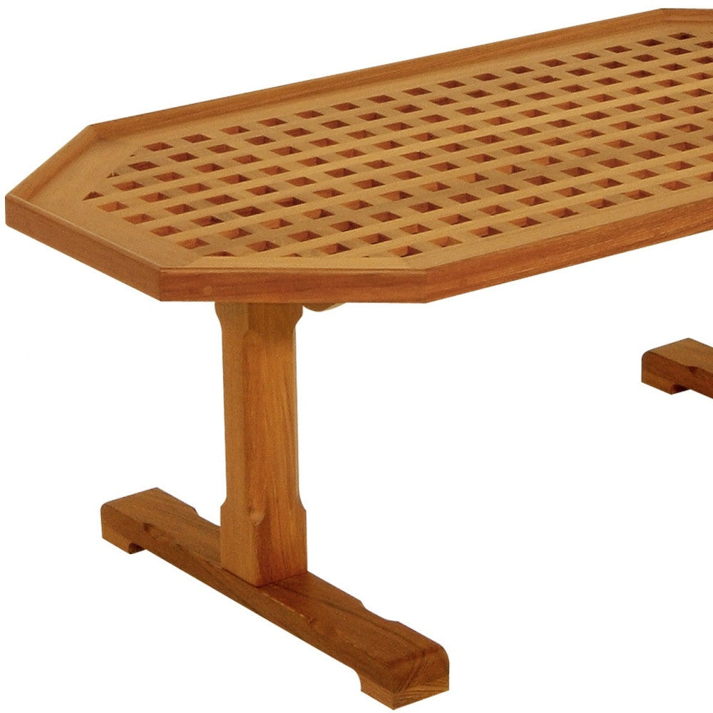 Brown Solid Teak Wood Hexagonal Coffee Table image 4