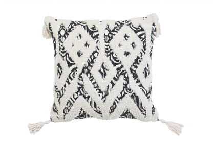 Black & White Ikat & Cotton Blend Pillow w/ Tassels