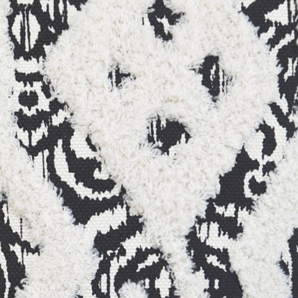 Black & White Ikat & Cotton Blend Pillow w/ Tassels
