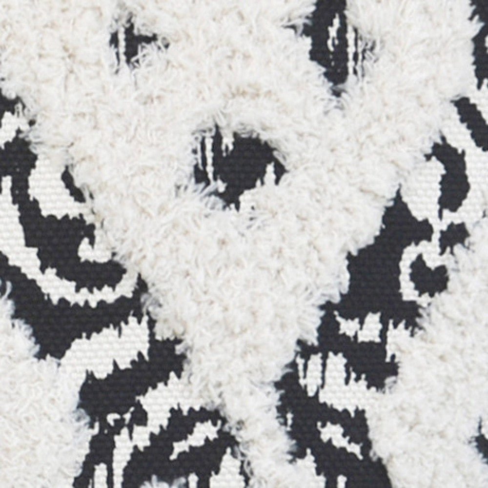Black & White Ikat & Cotton Blend Pillow w/ Tassels
