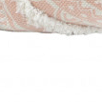 Peach & White Geometric & Cotton Blend Pillow w/ Tassels