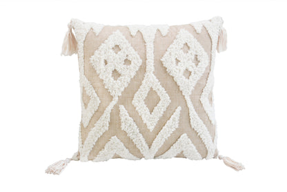 Beige & White Ikat Pillow w/ Tassels