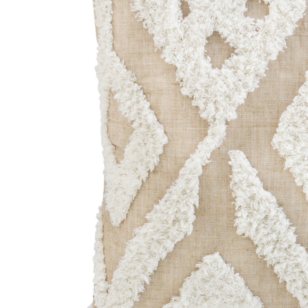 Beige & White Ikat Pillow w/ Tassels