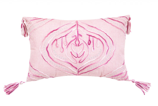Pink White & Silver Abstract Pillow w/ Tassels