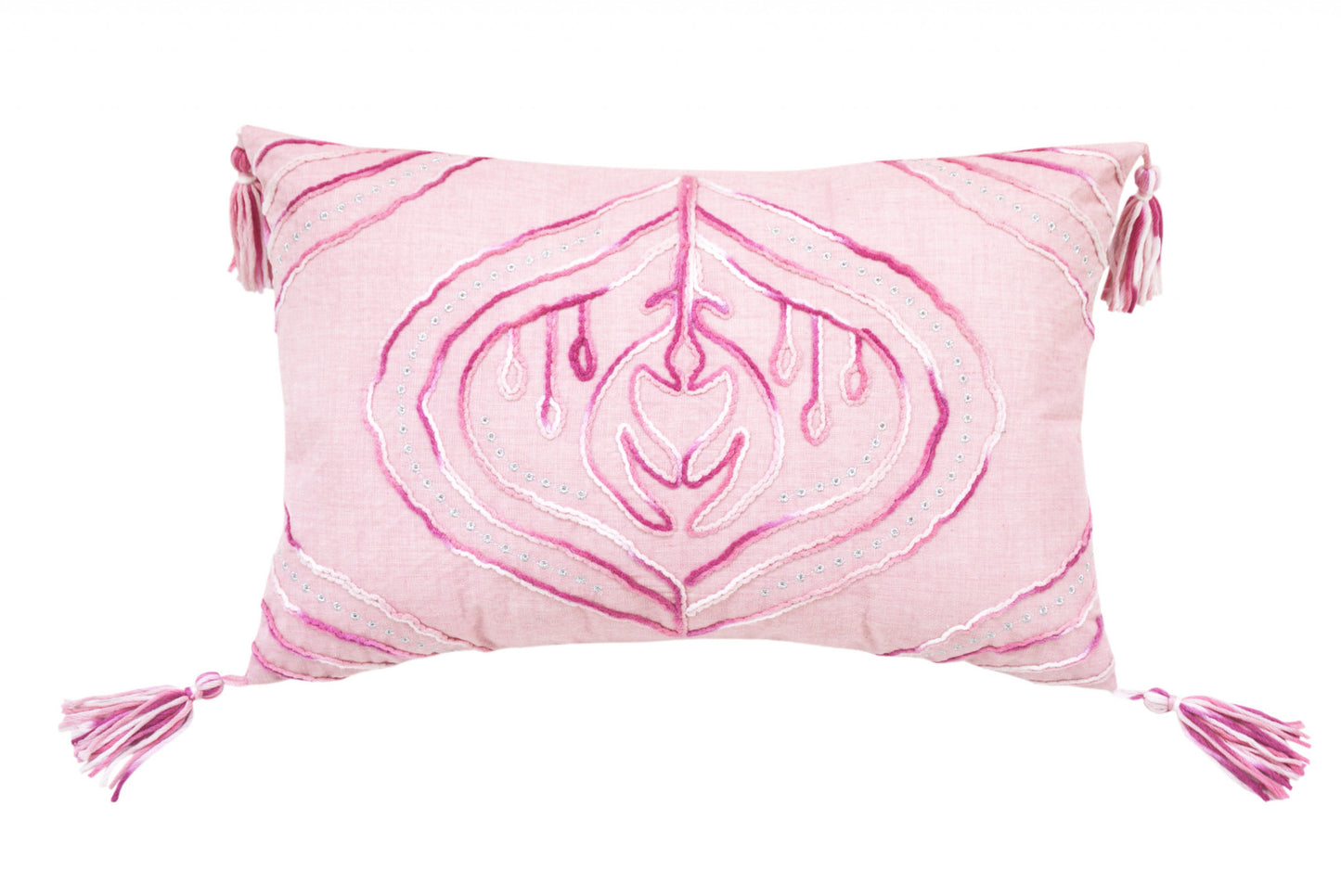 Pink White & Silver Abstract Pillow w/ Tassels