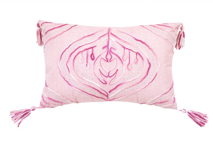 Pink White & Silver Abstract Pillow w/ Tassels